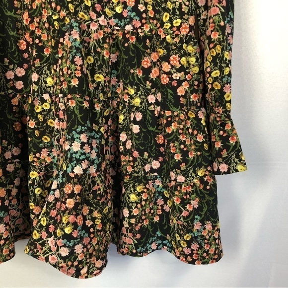 Zara Black Floral Long Sleeve Open Back Tiered Mini Romper Dress S - Picture 5 of 6